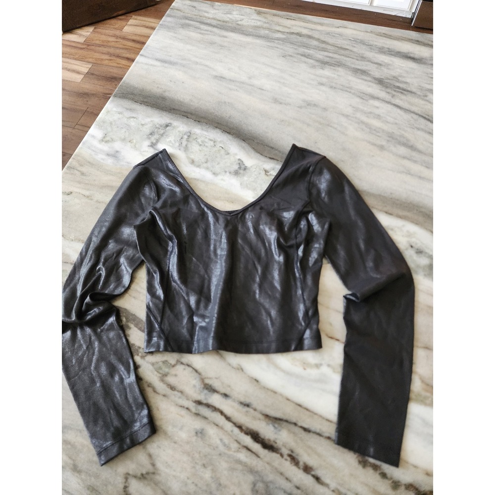 Lululemon Align Shine RFXB Long Sleeve Black Foil Shimmer Cropped V-Neck Size 6